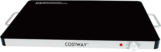 Vassoio Riscaldante Elettrico, Piatto Scaldavivande Portatile in Vetro Temperato con Temperatura Regolabile e Maniglie Antiustioni, per Feste Buffet (40 x 30 cm)