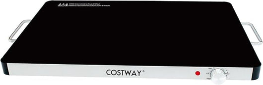 Vassoio Riscaldante Elettrico, Piatto Scaldavivande Portatile in Vetro Temperato con Temperatura Regolabile e Maniglie Antiustioni, per Feste Buffet (40 x 30 cm)