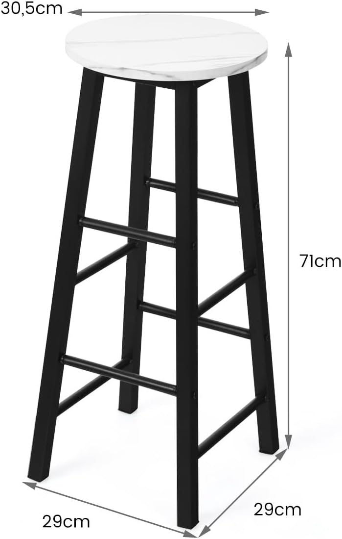 Set di 2 Sgabelli da Bar, Sgabelli da Cucina con Gamba Quadrata e Poggiapiedi, Sgabelli da Bar in Altezza da Pub, 29 x 29 x 71 cm (Bianco)