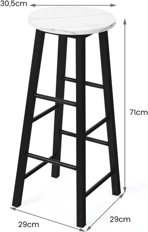 Set di 2 Sgabelli da Bar, Sgabelli da Cucina con Gamba Quadrata e Poggiapiedi, Sgabelli da Bar in Altezza da Pub, 29 x 29 x 71 cm (Bianco)