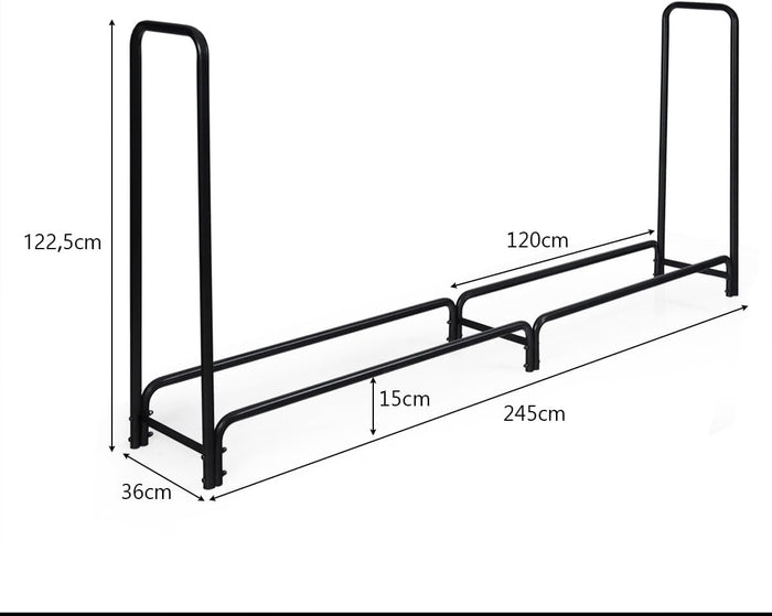 Porta Legna 245 CM, Portalegna da Esterno con Robusto Telaio Tubolare in Metallo, Legnaia da Esterno ed Interno Antiruggine per Caminetto, Braciere, Giardino e Terrazzo
