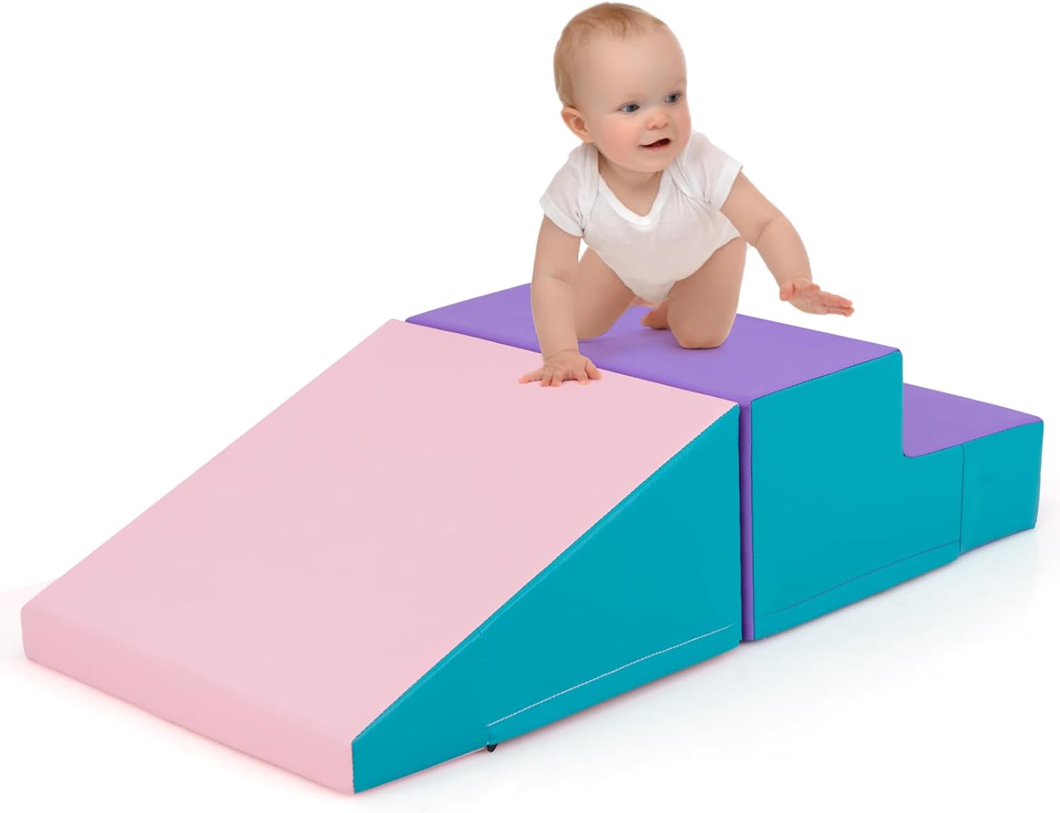 Set di 2 Blocchi per Gattonare e Arrampicare per Neonati e Bambini, Set di Blocchi di Schiuma Morbida per Gioco Attivo Interno, Set di Gioco Morbido per Sviluppo dei Bambini (Viola e rosa)