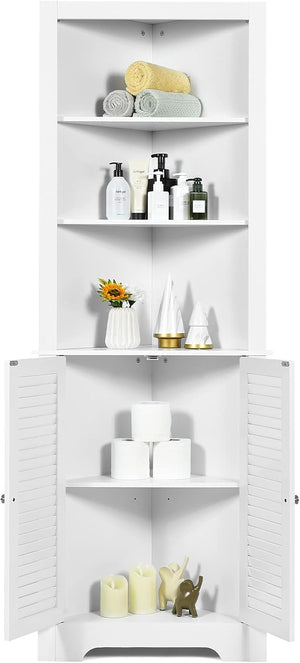 Armadio Angolare 60 x 44,5 x 173 cm, Mobile Angolare con 3 Ripiani Aperti e 2 Ante, Mobiletto Bagno Salvaspazio per Ingresso, Cucina e Salotto