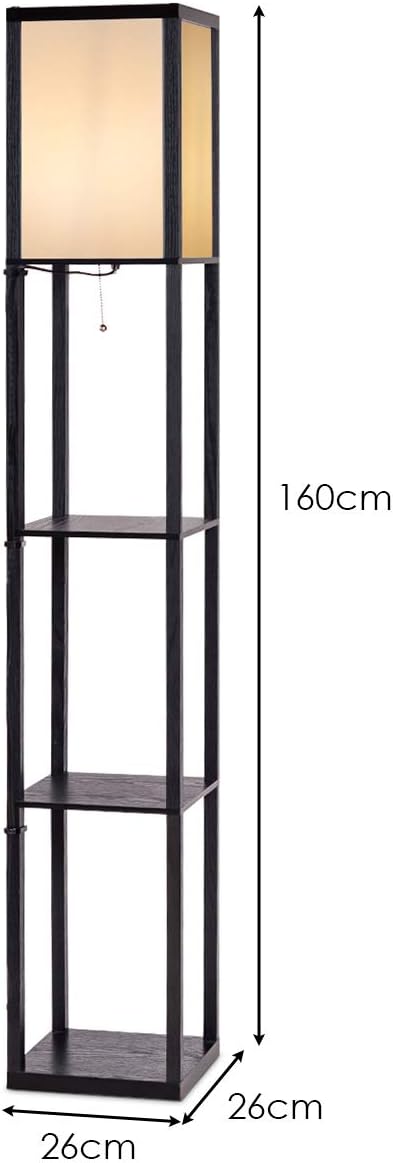 Lampada da Terra da Salotto Design e Moderno, Lampada da Terra con Lampada e 3 Mensole Paralume, Ideale per Soggiorno, Camera da Letto e Studio, Nero