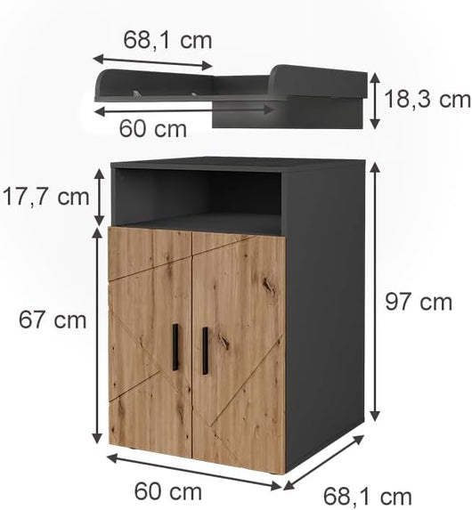 Fasciatoio Irma, Antracite/Artisan, 60 x 97 cm con unità di cambio