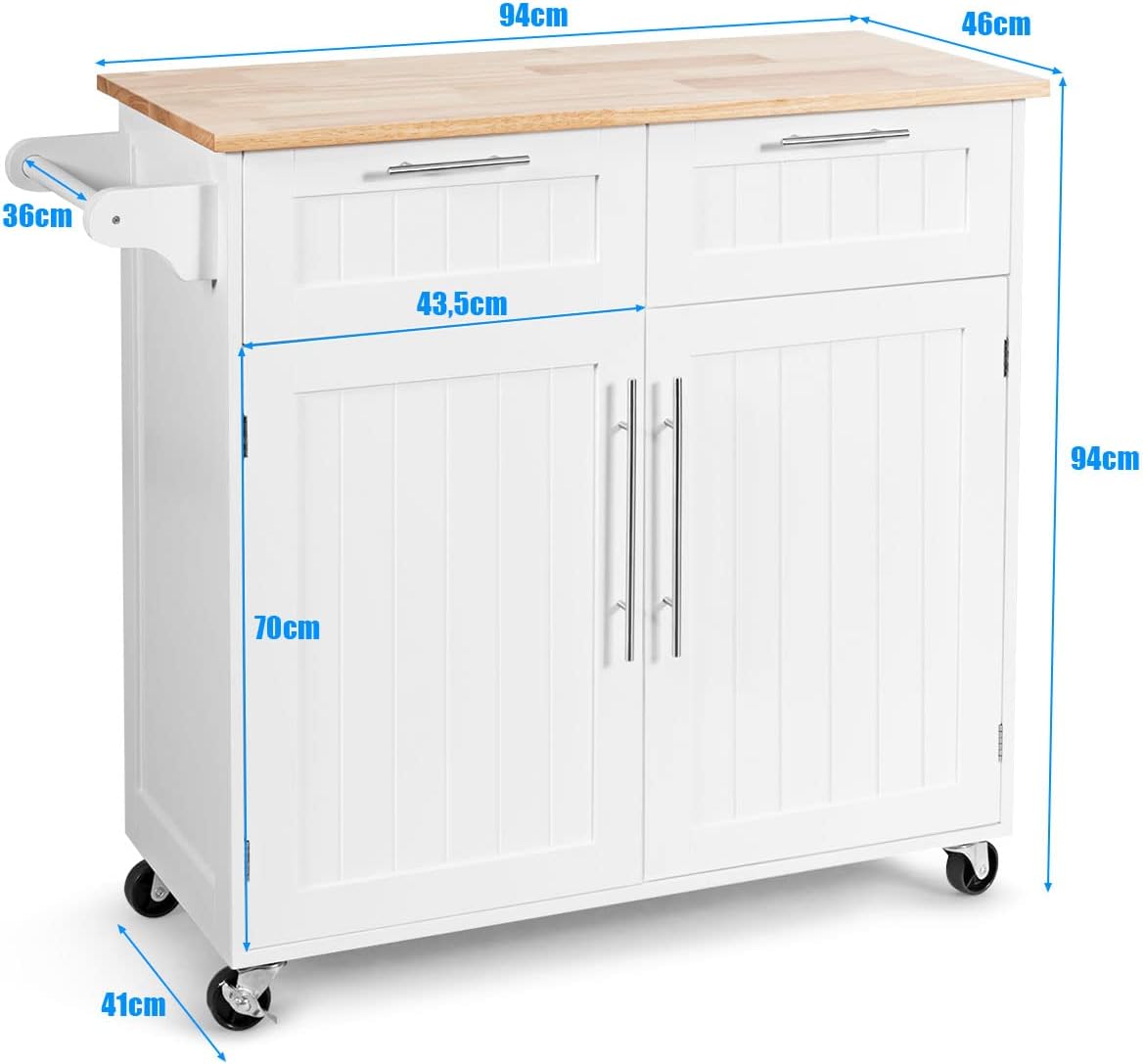 Carrello da Cucina, Isola da Cucina con Cassetti Portaoggetti e Armadietti, Ruote Universali e Portasciugamani, Ideale per Casa Ristorante Bar