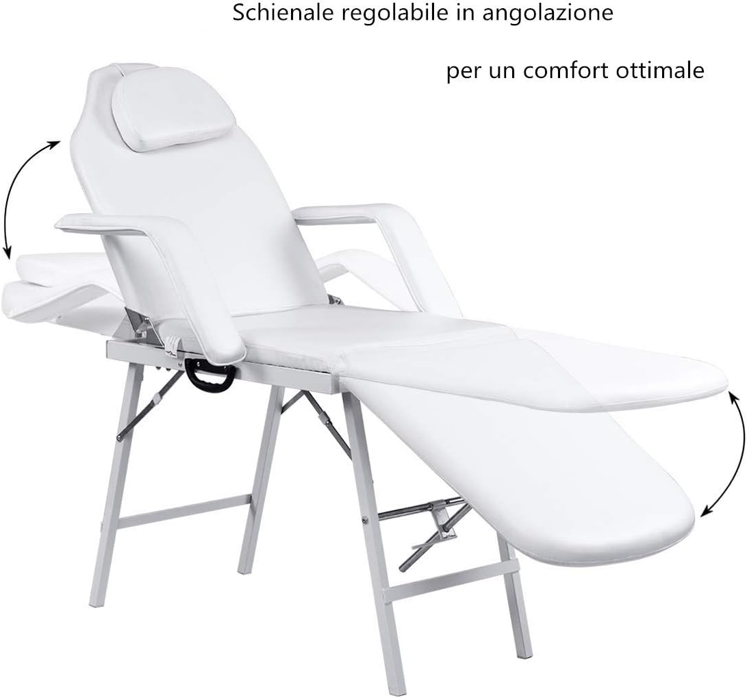 Poltrona da Massaggio, Lettino per Massaggio, Pieghevole e Reclinabile, Bianco