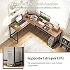 Scrivania Angolare Salvaspazio, Scrivania ad Angolo a Forma di L con Presa di Corrente, Supporto CPU e Telaio in Metallo Resistente, Scrivania per Computer da Casa e Ufficio (Legno)