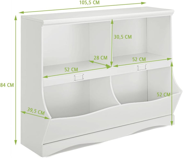 Mobile Porta Giocattoli e Libri in Legno, Libreria per Bambini in Legno con 4 Scomparti, Libreria Multiuso per Bambini da Cameretta, 105 x 39,5 x 83,5 cm, Bianco