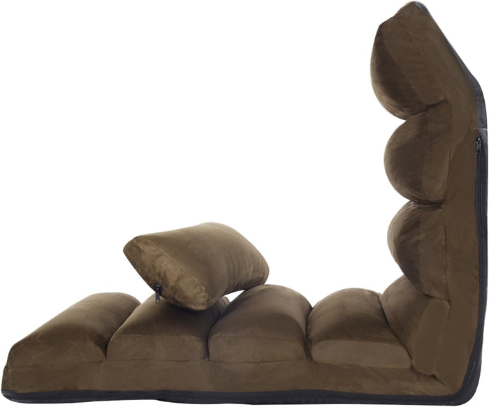 Sedia Pieghevole da Pavimento Portatile, Divano Imbottito, Regolabile in 5 Posizioni, Supporto per la Schiena, Ideale per Rilassarsi Leggere (Marrone)