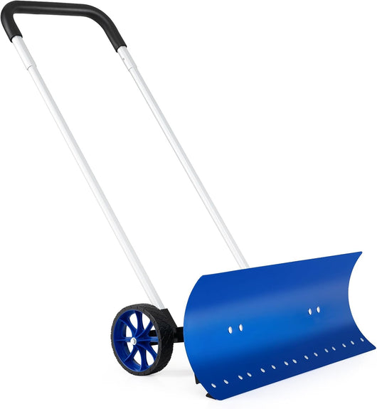 Pala da Neve con Ruote con Lama da 95 cm Angolata, Spazzaneve in Alluminio Manico Regolabile a 90Â° a Forma di U, Spala Neve Manuale per Ingresso, Marciapiedi e Vialetto