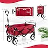 Carrello da Spiaggia Pieghevole 82L/100KG, Carrelli da Campeggio con Maniglia Regolabile e Ruote Piroettanti a 360Â°, Carrello a Mano giardino per Tutti i Terreni, 2 Tasche a Rete (Rosso)