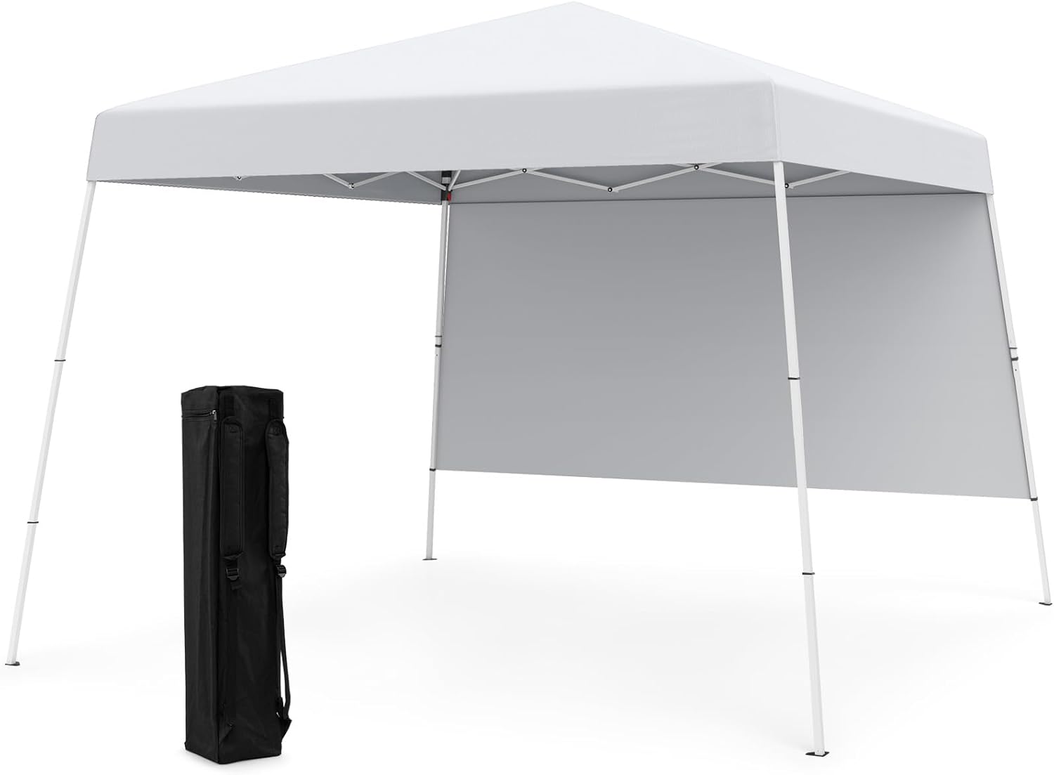 Gazebo Pop-up da Esterno 3 x 3 m, Gezebo Pieghevole con 1 Parete Laterale, Zaino Portatile e 4 Picchetti, Tendone Impermeabile e Resistente per Campeggio e Feste (Bianco)