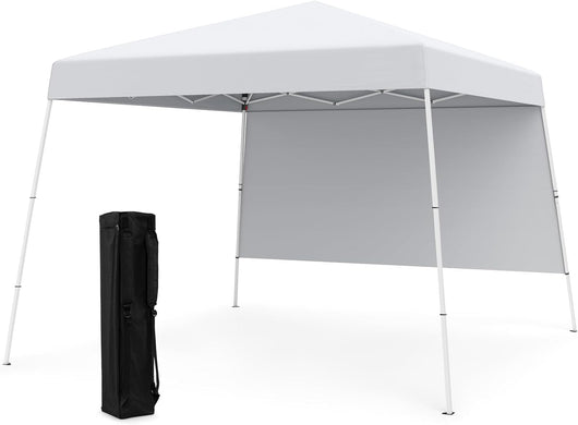 Gazebo Pop-up da Esterno 3 x 3 m, Gezebo Pieghevole con 1 Parete Laterale, Zaino Portatile e 4 Picchetti, Tendone Impermeabile e Resistente per Campeggio e Feste (Bianco)