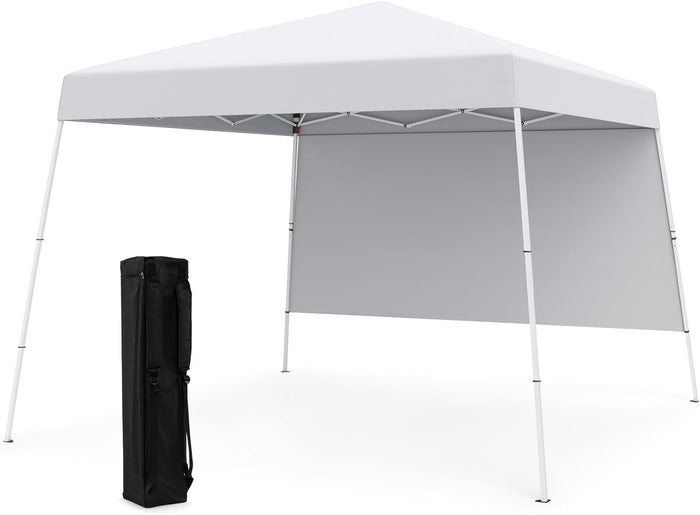 Gazebo Pop-up da Esterno 3 x 3 m, Gezebo Pieghevole con 1 Parete Laterale, Zaino Portatile e 4 Picchetti, Tendone Impermeabile e Resistente per Campeggio e Feste (Bianco)
