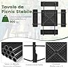 Set Tavolo da Picnic Quadrato con Panche per 8 Persone, Tavolo da Picnic con 4 Panche e Foro per Ombrellone, con Telaio in Metallo, Ogni Panca Portata 225 kg, per Giardino, Cortile (Nero)
