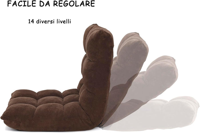 Sedia da Pavimento, Sedia Imbottita Regolabile in 14 Posizioni, Poltrona Salotto per Relax, Yoga, Lettura (Marrone)