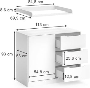 Fasciatoio Ruben, Bianco, 113 x 93 cm con fasciatoio
