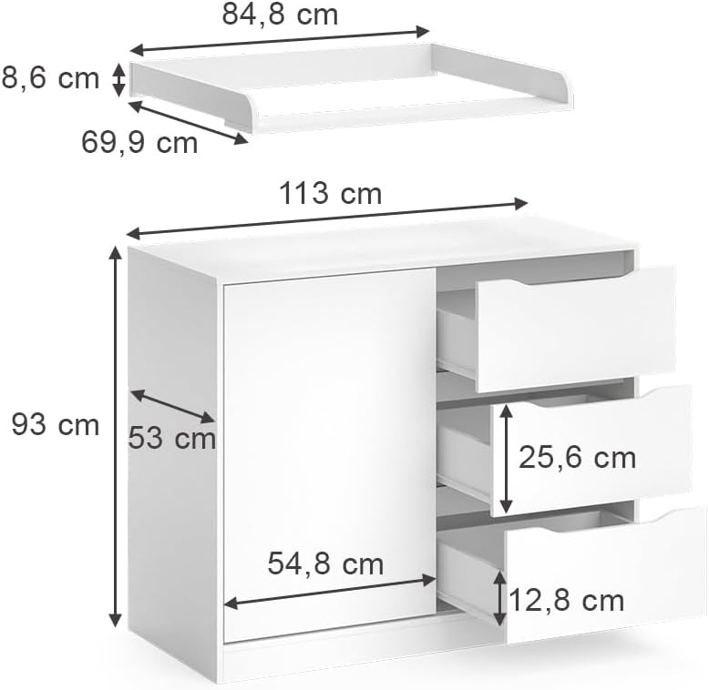 Fasciatoio Ruben, Bianco, 113 x 93 cm con fasciatoio