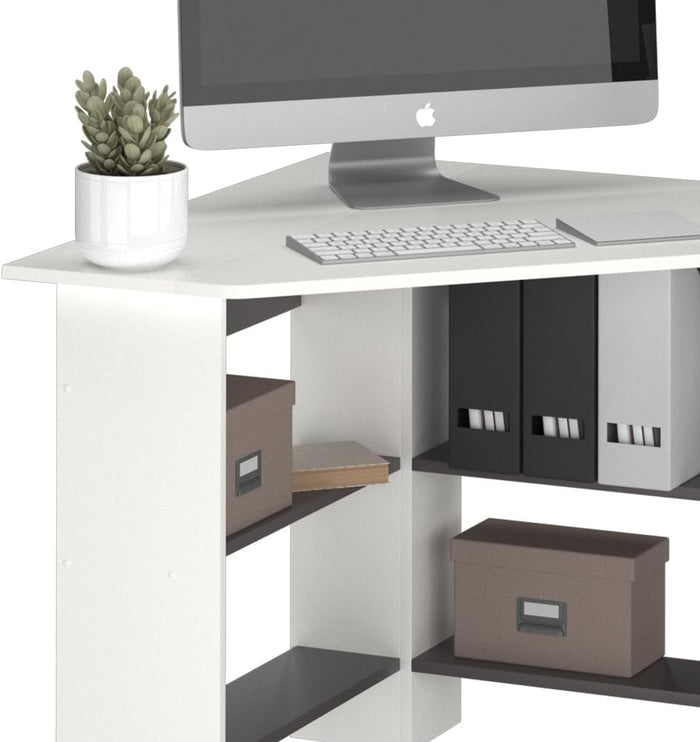 Scrivania angolare Arion, Bianco, 90 x 90 cm, per un utilizzo efficiente dello spazio con vani aperti