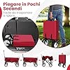 Carrello da Spiaggia Pieghevole 82L/100KG, Carrelli da Campeggio con Maniglia Regolabile e Ruote Piroettanti a 360Â°, Carrello a Mano giardino per Tutti i Terreni, 2 Tasche a Rete (Rosso)
