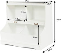 Scaffale Libreria Organizer Porta Giocattoli, con 2 Scomparti e 2 Contenitori, Libreria Multiuso con Pedana, per Camera dei Bambini, Bianco