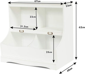 Scaffale Libreria Organizer Porta Giocattoli, con 2 Scomparti e 2 Contenitori, Libreria Multiuso con Pedana, per Camera dei Bambini, Bianco