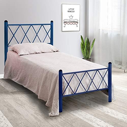 Qualydorm Letto in Ferro Battuto Moderno Singolo PIRAMIDE - Made in Italy Vari colori da cm 80x190 Artigianale Blu