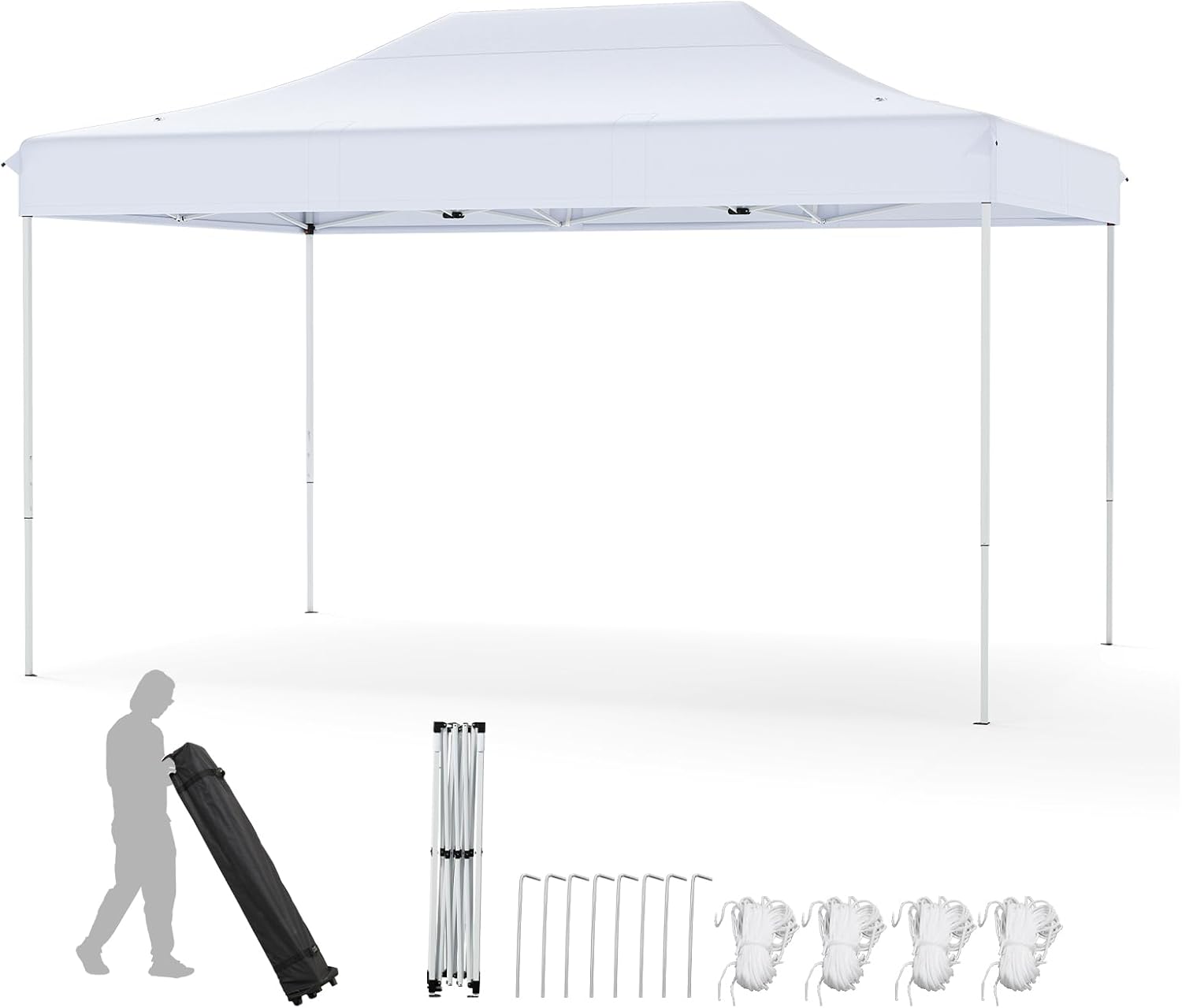 Gazebo Pop-up Pieghevole 3 x 4,5 m, Gazebo da Giardino Impermeabile Altezza Regolabile con Fori di Drenaggio, Tenda da Giardino Antivento con Borsa di Trasporto a Ruote (Bianco)