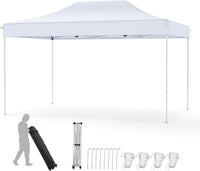 Gazebo Pop-up Pieghevole 3 x 4,5 m, Gazebo da Giardino Impermeabile Altezza Regolabile con Fori di Drenaggio, Tenda da Giardino Antivento con Borsa di Trasporto a Ruote (Bianco)