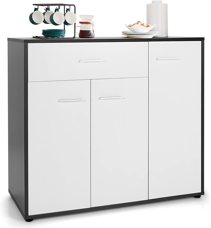 Mobile Credenza Moderno, Armadietto per Cucina con Cassetto e 3 Ante e Ripiano Regolabile, per Cucina, Sala da Pranzo e Soggiorno, 88 x 40 x 80 cm