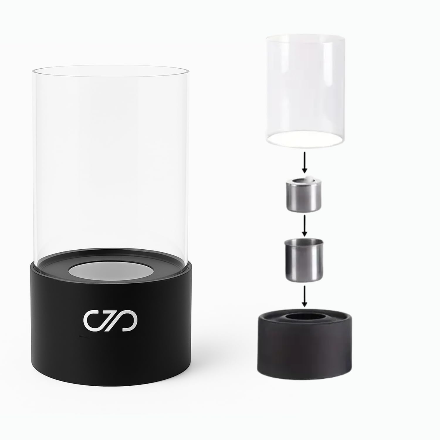 Camino Bioetanolo da Tavolo cilindrico 12,5x12,5x26 cm – Bruciatore Bioetanolo portatile in vetro e acciaio inox per interno ed esterno