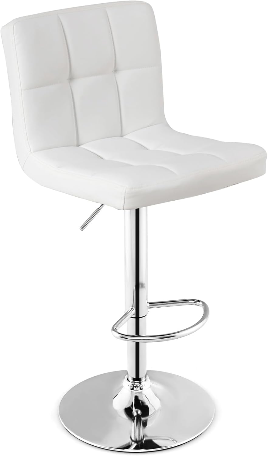 Set Sedie da Bar in Ecopelle con Altezza Regolabile, Seduta Girevole a 360°, Poggiapiedi e Base Metallica Antiscivolo, Sgabelli da Pranzo per Isola Cucina Bar, Portata 150 kg (Bianco,1)