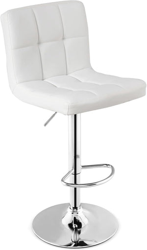 Set Sedie da Bar in Ecopelle con Altezza Regolabile, Seduta Girevole a 360°, Poggiapiedi e Base Metallica Antiscivolo, Sgabelli da Pranzo per Isola Cucina Bar, Portata 150 kg (Bianco,1)