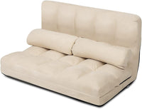 Divano Letto da Terra con 2 Cuscini, Divano Letto Pieghevole con Schienale Regolabile a 6 Livelli, Ideale per Camera da Letto e Soggiorno (Beige)