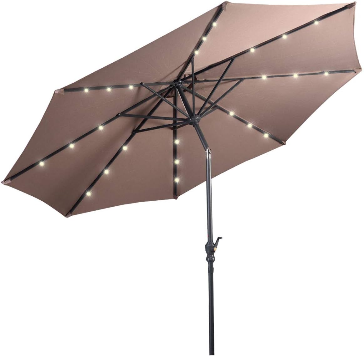 Ombrellone da Giardino con LED Luci ?300 cm, Parasole da Esterno Ombrello da Spiaggia (Marrone)