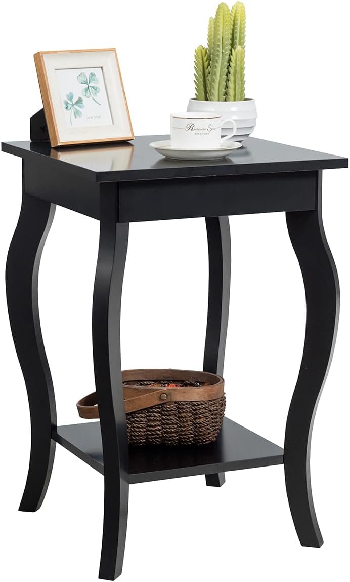 Comodino, Comodino da Divano a 2Livelli, Tavolino per la Camera da Letto, Capacità di peso di 17 kg, 40 x 40 x 60 cm (1, nero)