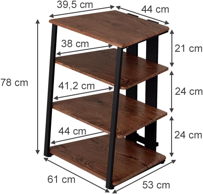 Ripiano portaoggetti Tonar, Rovere rustico/nero, 61 x 78 cm 4 ripiani aperti