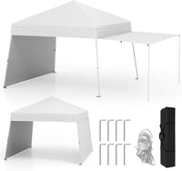 Gazebo Pieghevole 430 x 280 cm, Gazebo da Esterno con Pareti Laterali Convertibili in Tenda da Sole, 8 Picchetti, 4 Corde Antivento, Tendone Impermeabile per Feste (Bianco)