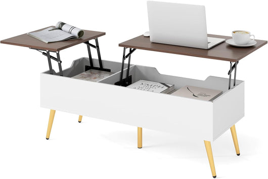 Tavolino da Caffè con Piano Sollevabile, Tavolino Moderno con 2 Scomparti Nascosti e Gambe in Metallo, Tavolo per Soggiorno, Studio e Ufficio, 111 x 48 x 40-53,5 cm (Noce)