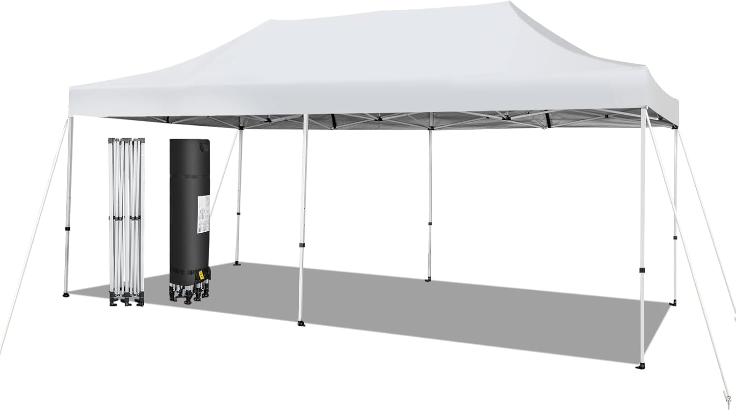Gazebo Commerciale Regolabile e Pieghevole 6x 3M, con Ruote e Borsa Portatile, Patio Impermeabile per Matrimoni, Feste e Campeggi, Bianco