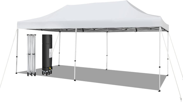 Gazebo Commerciale Regolabile e Pieghevole 6x 3M, con Ruote e Borsa Portatile, Patio Impermeabile per Matrimoni, Feste e Campeggi, Bianco