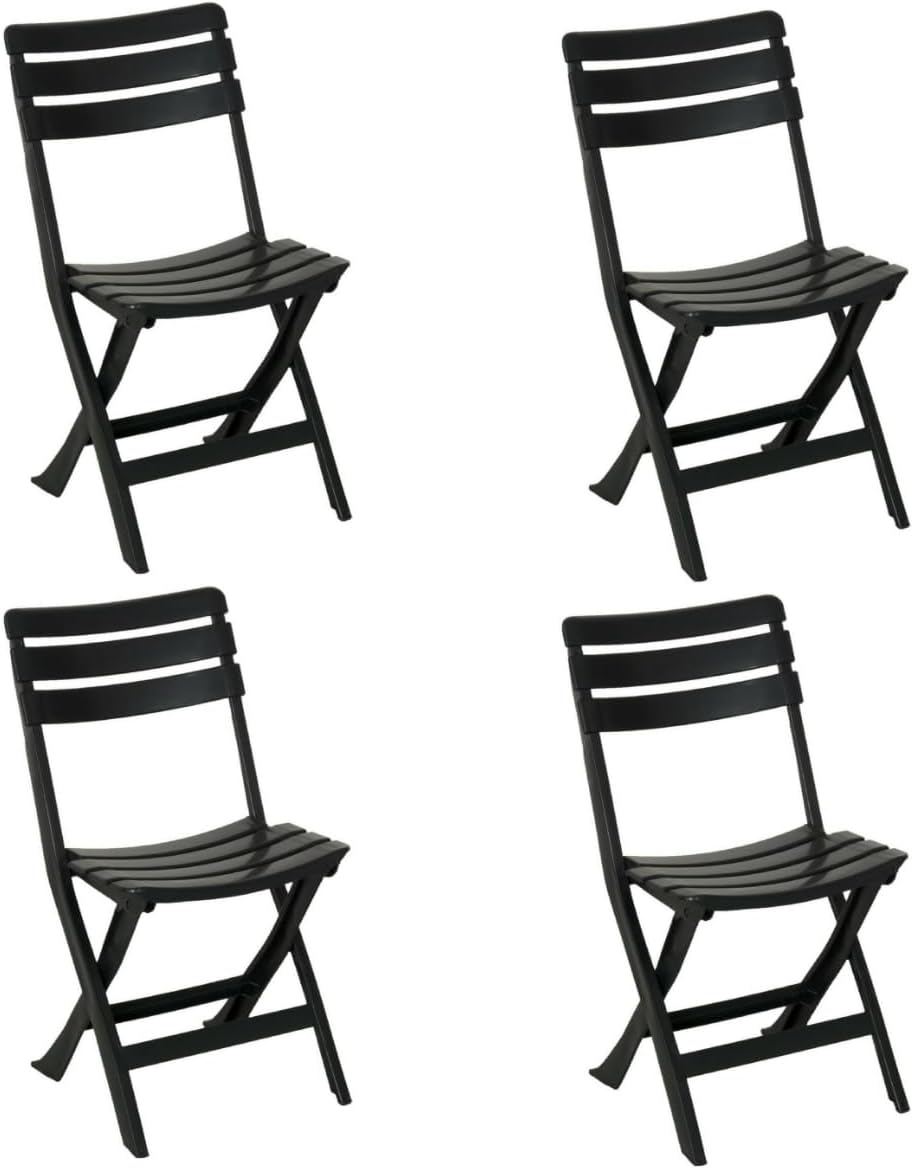 Sedia da giardino in plastica pieghevole, Pratik, Set da 4 pz sedie per esterno Tomaino - Antracite