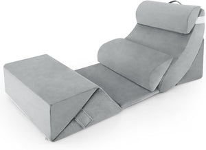 Set di 7 Cuscini per Letto/Divano, Cuscini per Corpo in Memory Foam Regolabili con Copertura Lavabile, Supporto per Testa, Collo, Schiena, Grigio