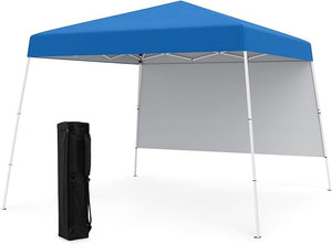 Gazebo Pop-up da Esterno 3 x 3 m, Gezebo Pieghevole con 1 Parete Laterale, Zaino Portatile e 4 Picchetti, Tendone Impermeabile e Resistente per Campeggio e Feste (Blu)