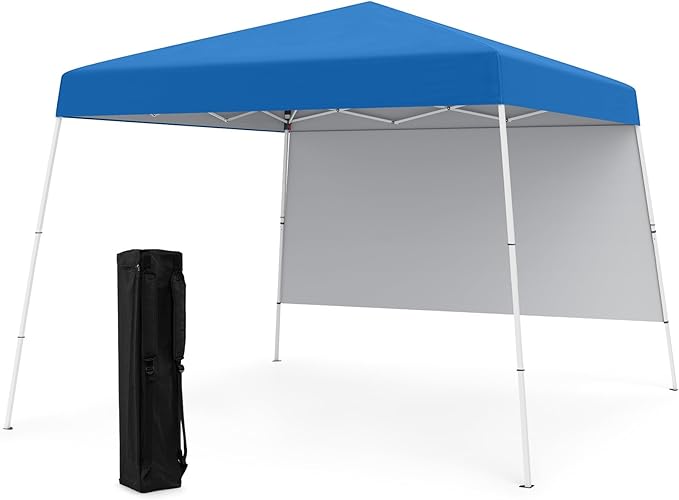 Gazebo Pop-up da Esterno 3 x 3 m, Gezebo Pieghevole con 1 Parete Laterale, Zaino Portatile e 4 Picchetti, Tendone Impermeabile e Resistente per Campeggio e Feste (Blu)