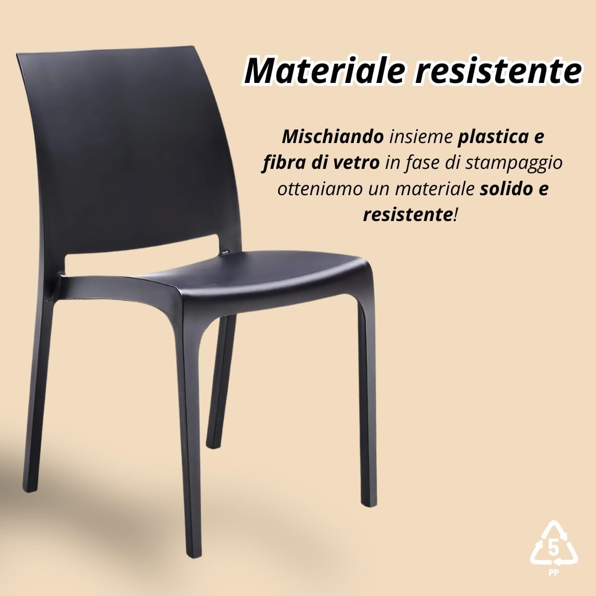 Sedie da Cucina in Plastica per uso Interno ed Esterno - Set di 6 Sedie Impilabili Volga bianco