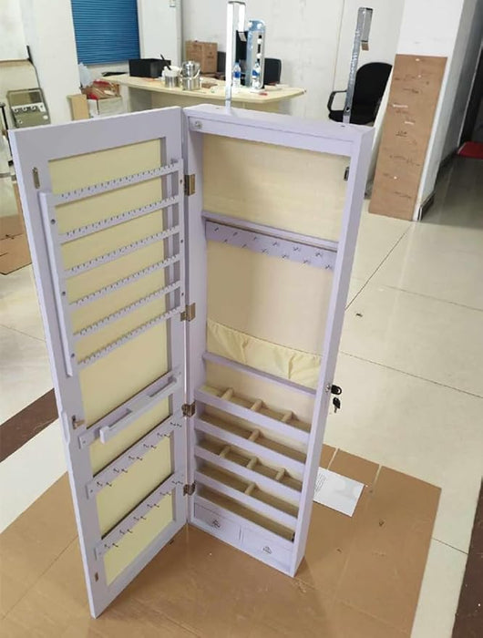 Armadietto per Gioielli con Illuminazione a LED Portagioie da Parete con Specchio, Chiudibile a Chiave, 35,5 x 10 x 120 cm (Viola)