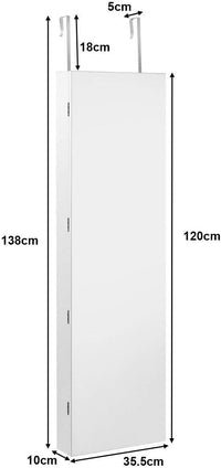 Armadietto per Gioielli con Specchio Portagioie, Specchiera da Parete con Luci LED, Bloccabile a Chiave, 33,5 x 10 x 120 cm (Bianco)