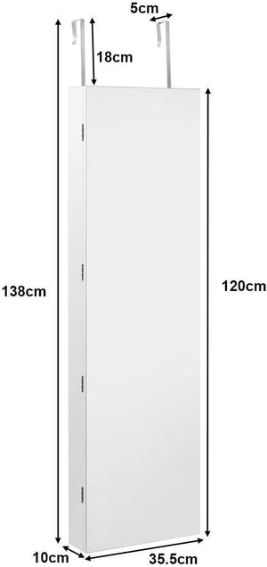 Armadietto per Gioielli con Specchio Portagioie, Specchiera da Parete con Luci LED, Bloccabile a Chiave, 33,5 x 10 x 120 cm (Bianco)